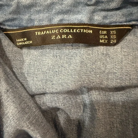 Zara Trafaluc Patchwork Denim Shirt Frayed Hem Y2K XS - Picture 2 of 6